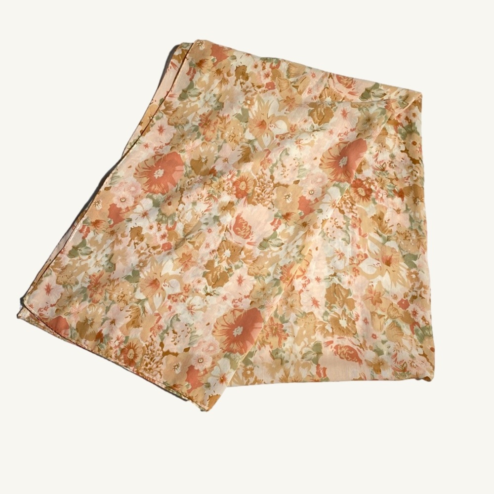 Sheer Pink Floral Rectangular Lightweight Scarf / Head Wrap / Beach Cover Up